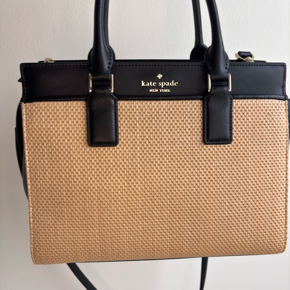 Kate Spade Cameron KC787 Satchel – Straw & Black Saffiano Leather, Gold Hardware - Picture 5 of 10